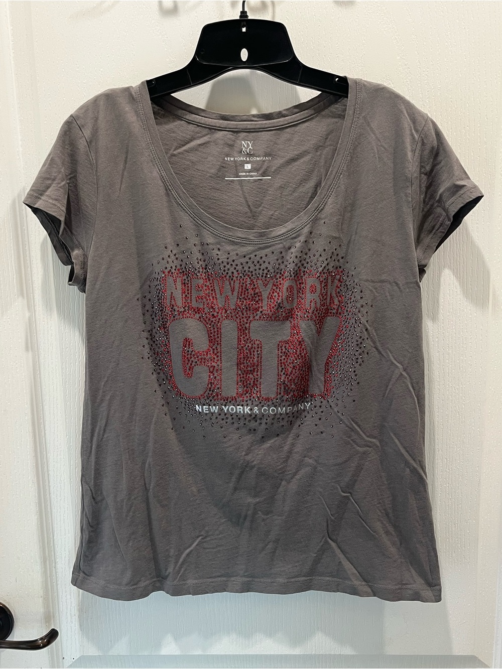 New York & Company Gray Tee with Red 'CITY' Graphic